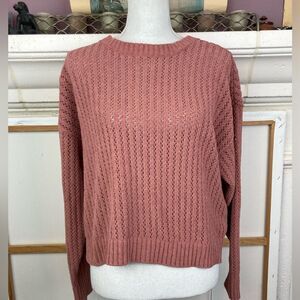 Feminine Drop Shoulder Crew Neck Lacy Knit Chenille Sweater
